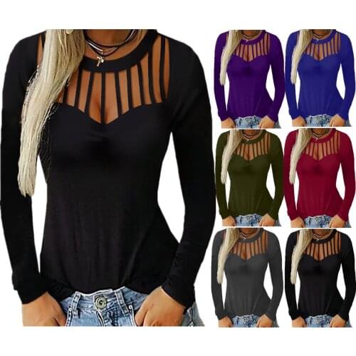 2021 Spring autumn Sexy hollow long sleeve T-shirt top women clothes Sexy Casual Fashion T shirts Tops Tees Tunic Plus size 5XL