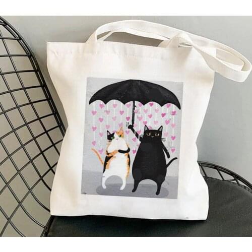 2021 Shopper Love Rains Down Cats Printed Tote Bag women Harajuku shopper handbag girl Shoulder shopping bag Lady Canvas Bag