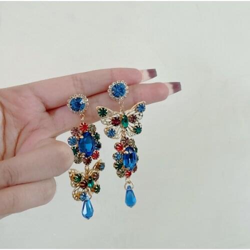 New Arrival Vintage Green Crystal Dangle Earrings for Women Exquisite Geometric Butterfly Pendant Earrings Elegant Jewelry