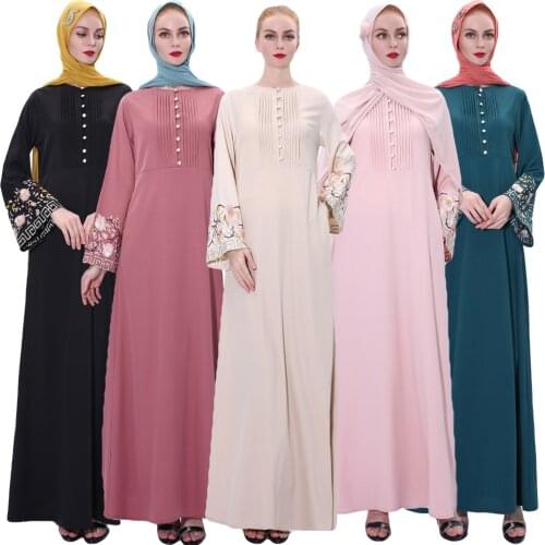 Dubai Women Abaya Dress Muslim Flare Sleeve Embroidery Islamic Jilbab Vintage Kaftan Casual Maxi Dress Turkey Ramadan Robe Arab