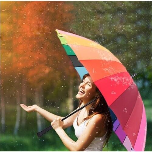Rainbow Umbrella 2017 High Quality 16K Golf Umbrella Automatic Long-handle Umbrella Sunny Rainy Pongee Rainbow Adult Umbrella