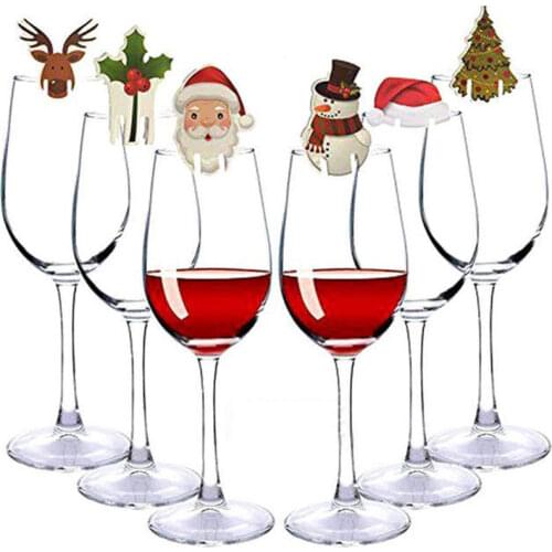 10pcs Cup Card Wine Glass Snowman Santa Claus Decoration Card Santa Claus Deer Head Red Wine Glass Holiday Christmas Supplies