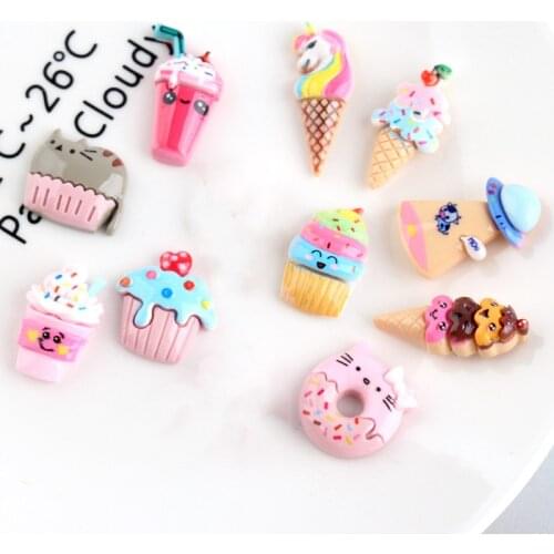 20pcs Kawaii Resin Cartoon Animal Ice Cream Cake Flatback Cabochons Fake Food Embellishment For Hair Bow DIY Phone Scrapbooking