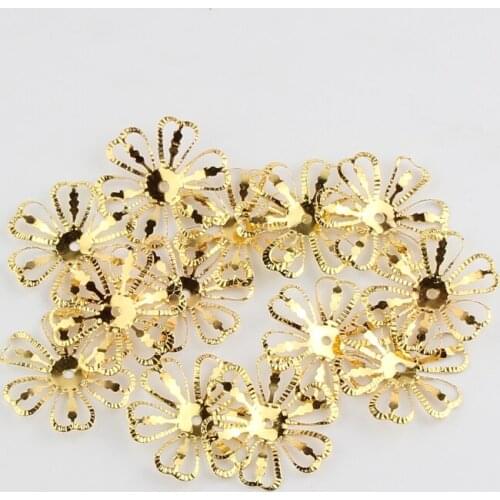 28mm 50pcs Gold color Smooth Six Petal Hollow Flower Alloy Jewelry Findings Connectors Zinc Alloy Jewelry Accessories