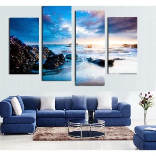 4 Pieces/set Stone Sea View Wall Art Canvas Printed Pictures Home Decoration Wall Pictures for Living Room Frameless