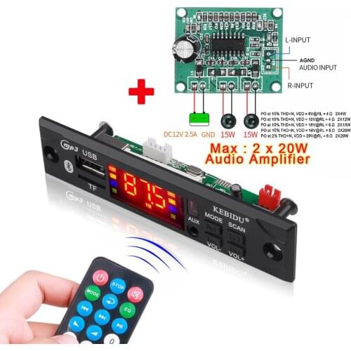 Kebidu Car Audio USB TF FM Radio Module Wireless Bluetooth 5V 12V MP3 WMA Decoder Board MP3 Player with Remote Control For Car