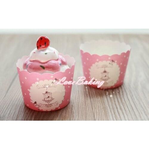 Free shipping small muffin pink birdbrains cupcake cups, wedding birthday party favors