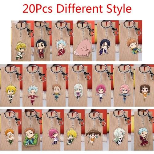 20pcs Anime The Seven Deadly Sins Keychains Cute Acrylic Meliodas Elizabeth Diane Escanor Rhitta Nanatsu no Taizai Keyring Gift