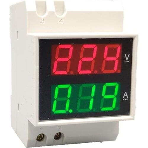 Din rail Dual LED display Voltage and current meter Din-rail voltmeter ammeter range AC 80-300V 0.1-99.9A