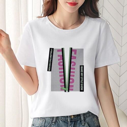 T Shirt Women Fashion Fun zipper Print Short Sleeve O-neck Femme T-shirts Aesthetic Graphic Summer T Shirts Female Tops Clothing
