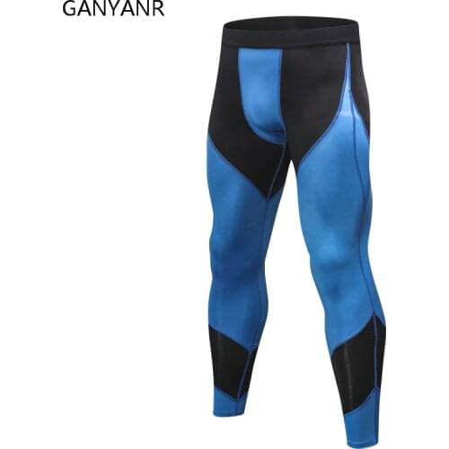 GANYANR Running Tights Men Yoga Basketball Sports Legging Fitness Compression Pants Gym Athletic Skins Training Jogging Football