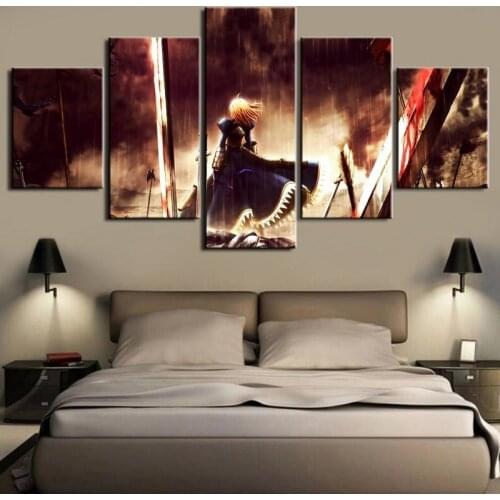 Canvas Anime Painting Fate Stay night Saber 5 Pieces HD Print Poster Wall Art for Living Room Home Decoration