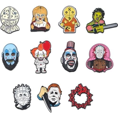 Homegaga 1pcs Thriller Badges Horror Clown Pin Saw Badge Cool Jacket Pin Coat Badge Backapck Badgs Brooches Jewelry Gift D2579
