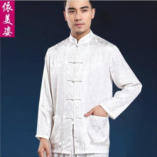 Chinese traditional men shirt Long sleeve Silk blouse Tang Kung fu