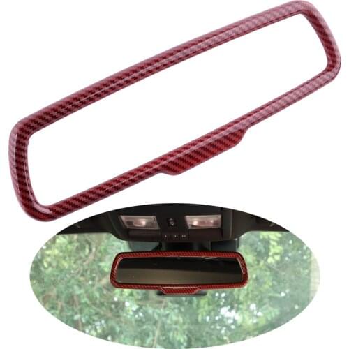 Carbon Fiber Style Red Interior Inner Rearview Mirror Cover Trim Bezel Fit for Dodge Challenger 2015 2016 2017 2018 2019 2020