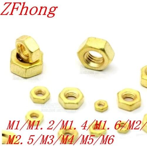 50pcs/lot M2/M2.5/M3/M4/M5/M6 Brass Hex Nut