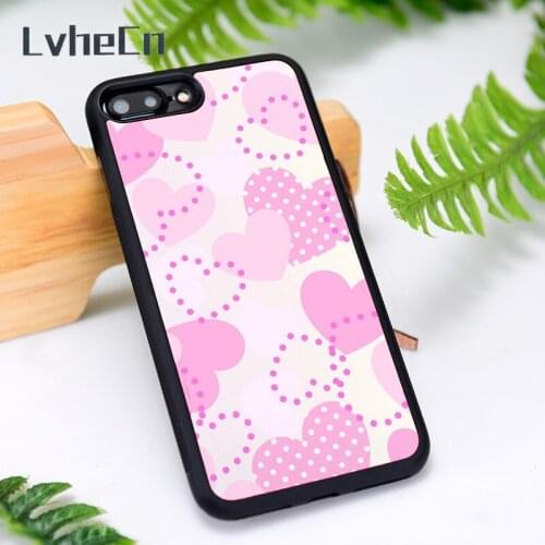 LvheCn Silicone Rubber Phone Case Cover for iPhone 6 6S 7 8 Plus X XS XR 11 12 Mini Pro Max Pink Hearts Pattern