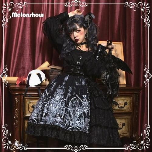 Melonshow Vestido Goth Skirts Black Plus Size Lady Pleated Skirt Belt Women Skirts Vintage Dresses Party Kawaii Dress Girls