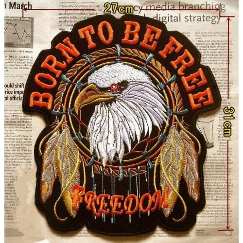 Motorcycle Club Patches 31cm*27cm FREEDOM Eagle Embroidered Biker Patches Big Patch For Motor Jacket Vest High Quality
