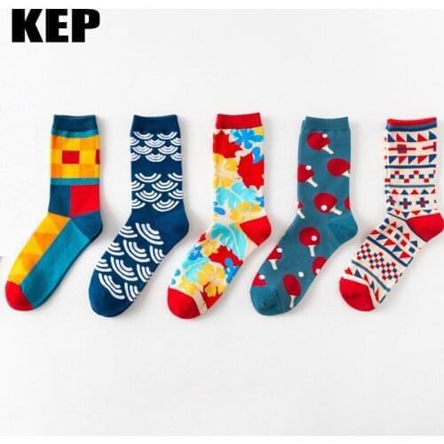 Men Socks Fashion Hip Hop Combed Cotton Socks Men Harajuku Funny Couple Leaves Crew Casual Happy SocksTrend Street Wedding Sox