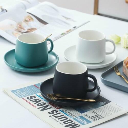 250ml High-grade Ceramic Coffee Mug Coffee Cup And Saucer Set European Afternoon Black Tea Cappuccino Latte Three Color Optional