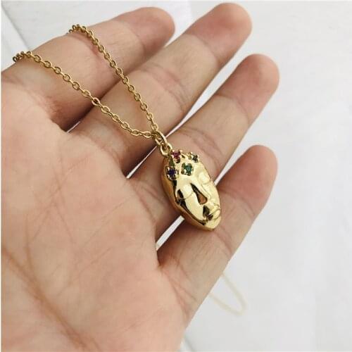Statement Cubic Zirconia Pave Setting Beautiful Girl Face Design Pendant Necklace For Women Girl Wholesale Femme Bijoux Dropship