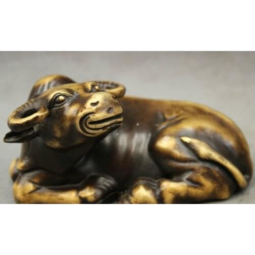 Song voge gem S2584 Folk Chinese Pure Bronze FengShui Wealth Year Zodiac Lying Bull Ox Buff Statue
