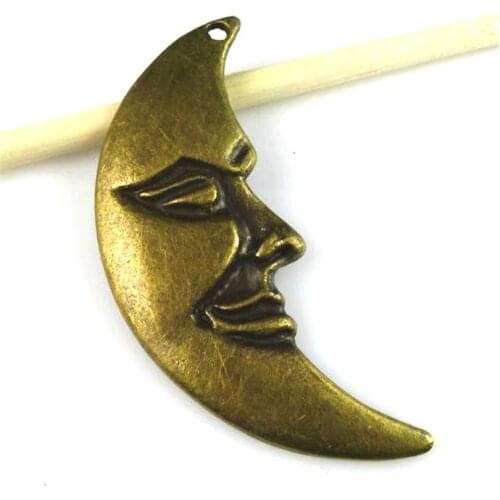 2pcs 11265 Big Moon Charm With Smile Face Antique Bronze Color Large Moon Charm Big Moon Pendant