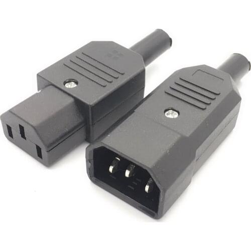 IEC 10A 250V Straight Cable Plug Connector Rewireable C13 C14 Plug Rewirable Power Connector 3 pin AC Socket