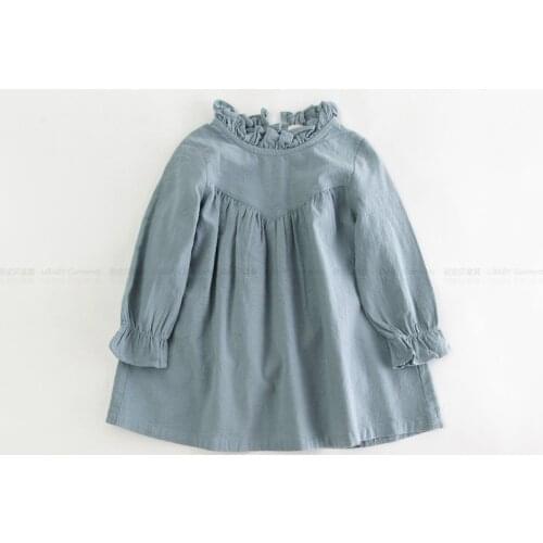 Retail children girl spring cotton and linen dress vintage baby girl Loose shirt dress high quality girl blouse autumn clothes
