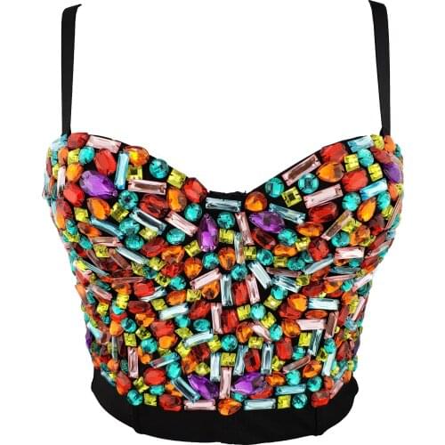 S-XL Pearls Diamond Push Up Night Club Bralette Womens Bra Cropped Top Vest New Bralet Womens Bustier Cropped Top Vest L1803