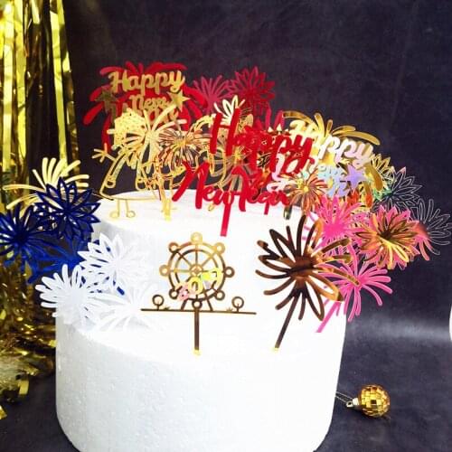 Happy Family Fireworks Baking Cake Topper Christmas New Year Cake Decoration Supplies Happy New Year Cake Topper Golden