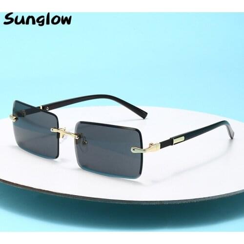 Rimless Sunglasses 2021 Women,Fashionable Square Female Eyewear，Retro Colored Shade,Suitable for Driving, Shopping, Partying