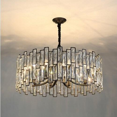 Post Modern Black Metal Led Pendant Lights Lustre Luminarias K9 Crystal Hanging Lamp Led Indoor Lighting Suspend Droplight Lamp