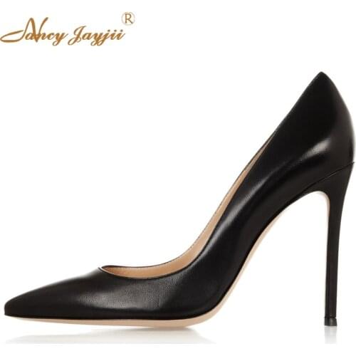 Solid PU Slip-On Pumps 2021 Ladies Fashion Pointed Toe High Thin Heels Large Size 4-16 Office Career Black Red Nude Shoes