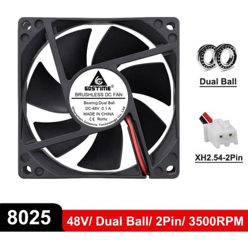 100 PCS Gdstime DC 48V 8025 80mm x 25mm 8CM 80MM 2Pin Dual Ball Bearing Brushless Computer Cooling Industrial Ventilation Fan