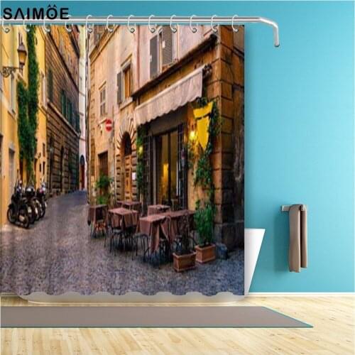View Of The Outside Coffee Shop Shower Curtain Waterproof Polyester Fabric Bathroom Shower Curtain Home Decor Shower Sets