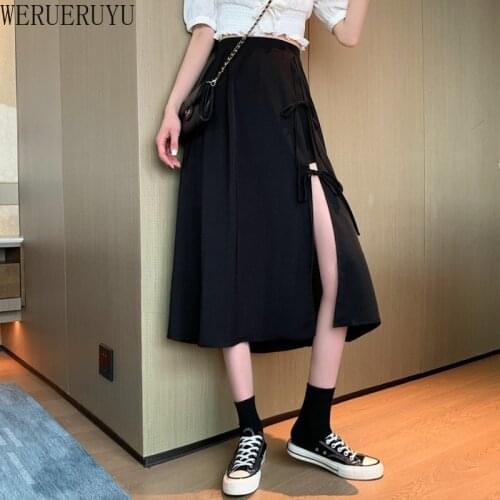 WERUERUYU Black Skirt Women Summer Sexy Split Skirt Ladies Office High Waisted Casual Skirt Wrapped Fashion 2020