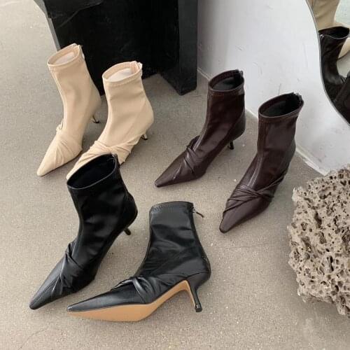 Women Ankle Boots Fashion Pointed Toe Slides Fashion Sock Boots Bow Design Thin High Heels Sock Boots Woman Autumn/Spring Boots