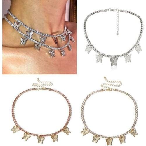 Necklace Crystal Butterfly Choker Flying Statements Jewelry Women Fully
