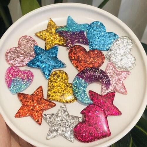 15PCS Shiny Heart-shaped stars Resin Flatback Scrapbook Buttons Crafts Women DIY Accessories For Phone Case Home decoration