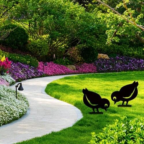 2 PCS Bird Art Gardening Ornaments Metal Bird Yard Art Black Chicken Yard Art Home Outdoor Garden Backyard Lawn Decor