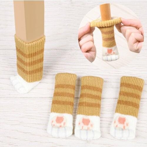 4pcs Chair Leg Table Foot Cover Knitted Cat Paw Non-Slip Socks Floor Protector Table Chair Mute Cover Home Furniture Foot Sleeve