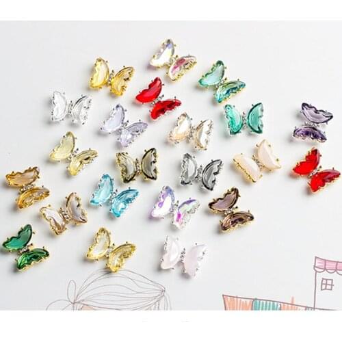 5Pcs Colours Crystal Butterfly Alloy Nail Art Decorations 3D Butterflies Rhinestones Jewelry DIY Manicure Accessorie