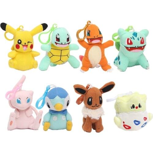 8-12cm Pokemon Cartoon Pikachu Bulbasaur Charmander Squirtle Piplup Mew Cute Small Doll Plush Toy for Kids Gifts
