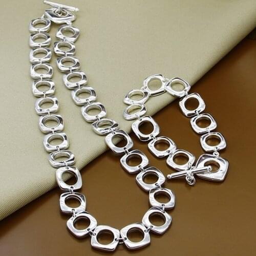 925 Silver Square Necklace Bracelet Chains For Women Wedding Jewelry Set Wedding Engagement Party Gift