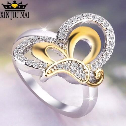 925 anillos silver Best selling diamond female ring European fashion 18K gold butterfly zircon diamond ring wholesale