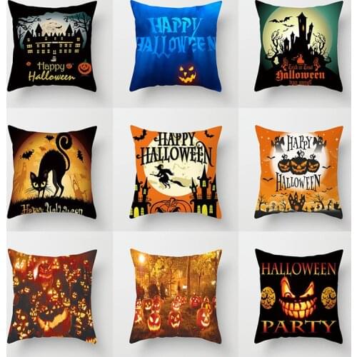 ZENGIA Halloween Cushion cover Pumpkin Pillow cover Polyester Horror Cat Throw pillows Sofa Decorative Ghost Pillows Halloween