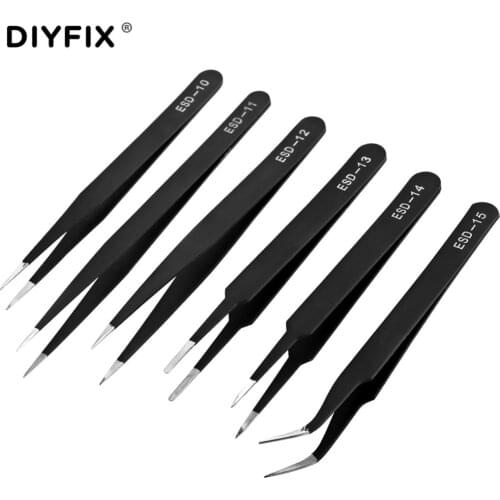 DIYFIX Precision Tweezers Industrial Anti Static Stainless Steel Tweezers Set for BGA Work Repair Tools Kit DIY Hand Tools Set