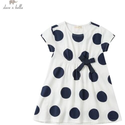 DK18307 dave bella summer girls 5Y-13Y fashion bow dots print dress children sweet dress kids infant lolita clothes